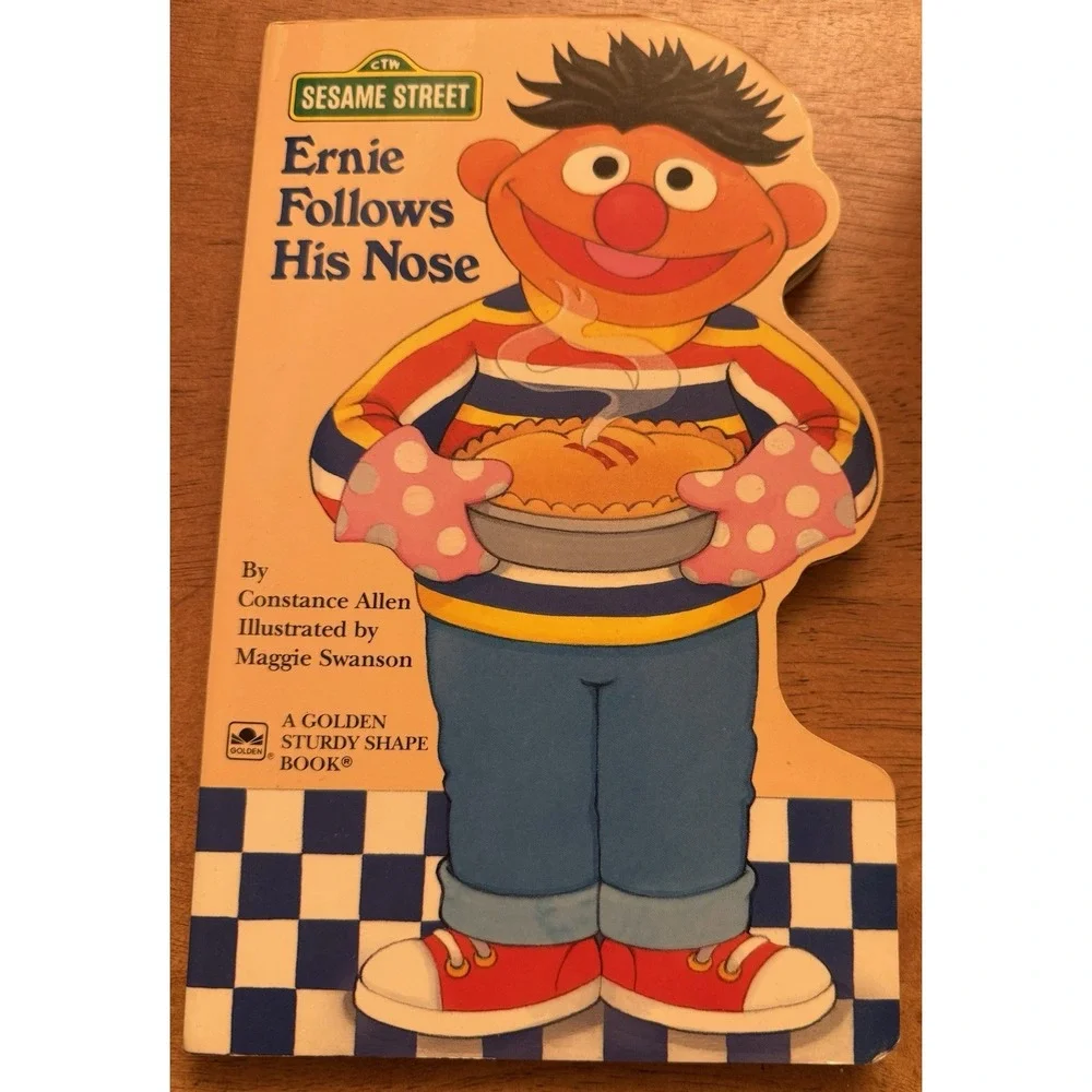 Vintage 1990‎ Ernie Follows His Nose Board Book Sesame Street  F11